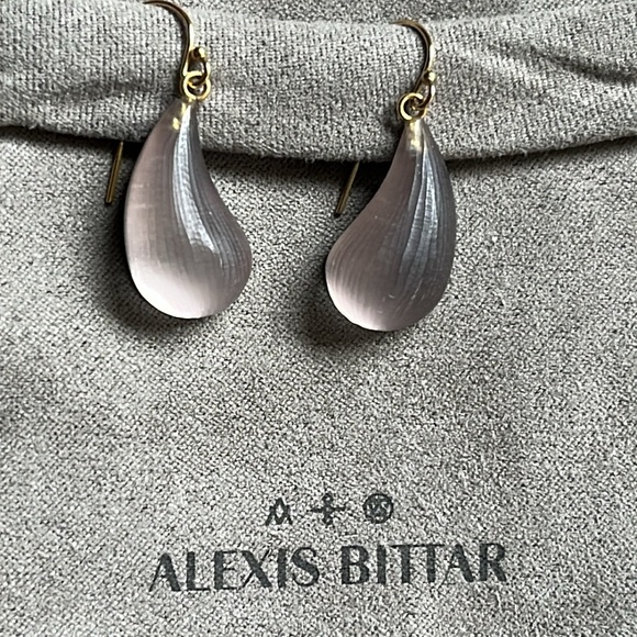 Alexis Bittar Rose Grey Lucite Dewdrop Earrings with Pouch! - Picture 2 of 11
